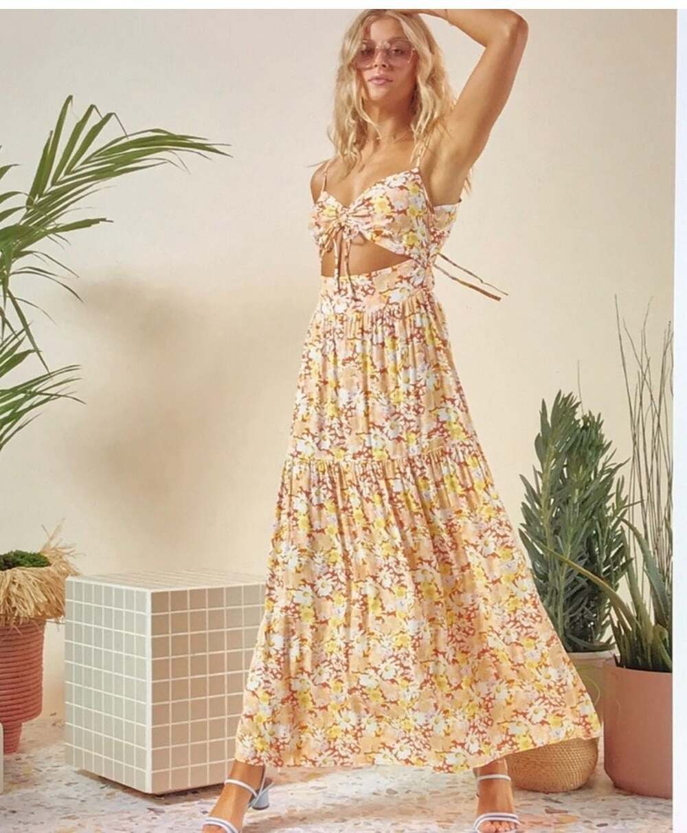 L*Space Zuri What In Carnation Cutout Floral Maxi Dress L